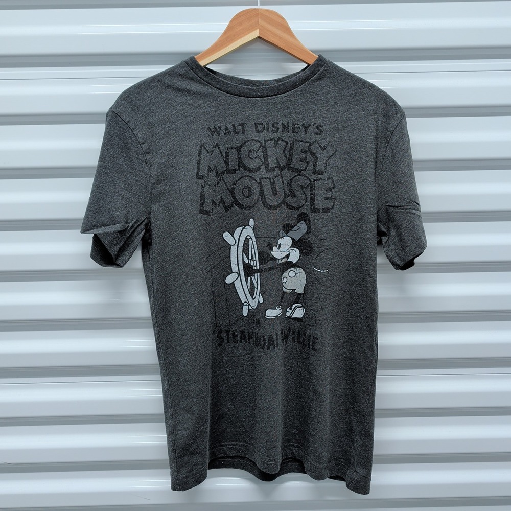 Disney Mickey Mouse Size S Men Steamboat Willie Graphic Tee Charcoal Gray Shirt — photo 2